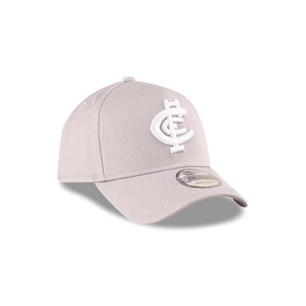 Carlton Blues Hat - 2025 Grey White 9Forty A-Frame AFL Snapback Cap - New Era
